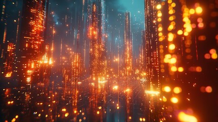 Obraz premium Digital Cyberspace with Particles and Digital Data Flow