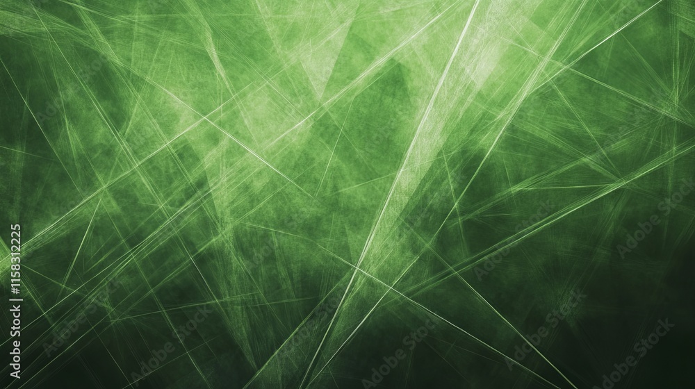 Poster vibrant green abstract background with geometric scratches and dynamic linear patterns