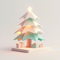Minimalist Pastel Christmas Tree with Gifts  Festive Holiday Scene  3D Render