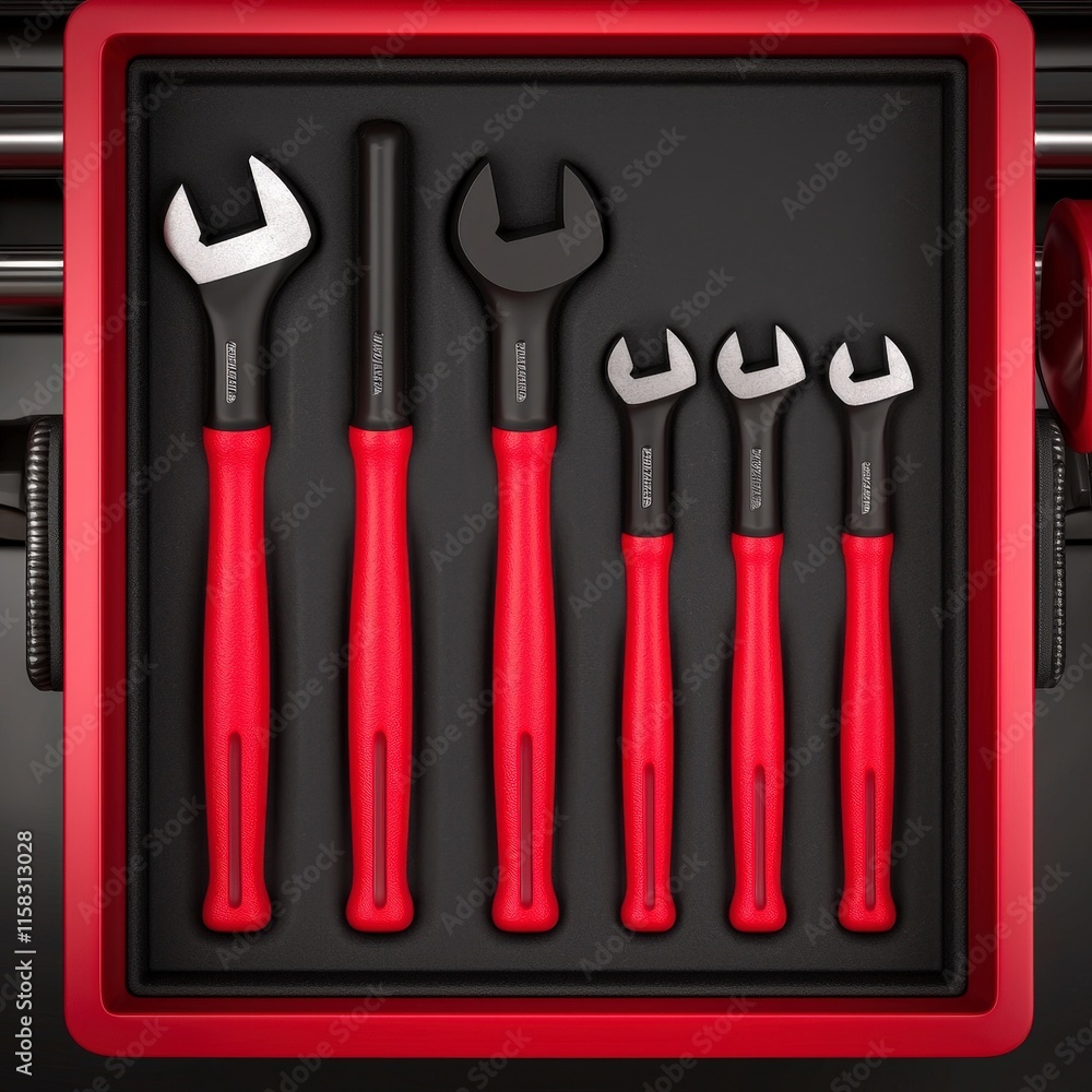 Poster Red Tool Box with Wrenches  Mechanic Tools  Close up