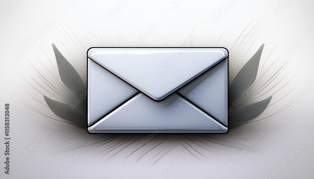 Poster a stylized envelope icon with a sleek design, set against a soft background, conveying themes of com
