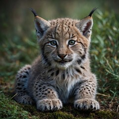 Obraz premium A baby lynx with tufted ears and playful paws.