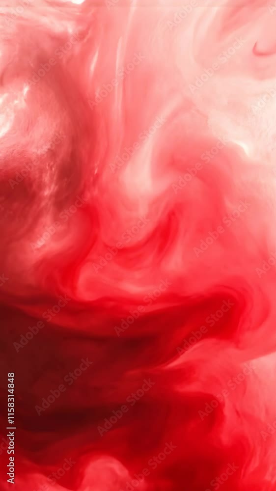 Poster swirling red and white abstract design showcasing fluid movement and vibrant colors in a captivating