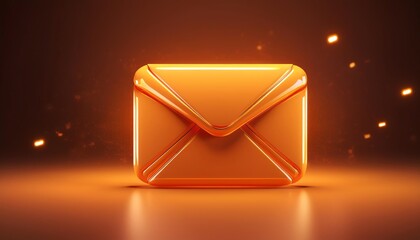 A glowing orange envelope icon on a soft background, symbolizing communication, emails, and digital correspondence.