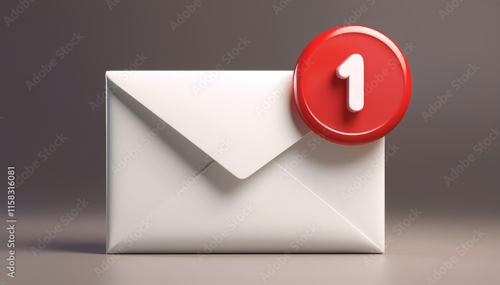 Poster a white envelope with a red notification badge displaying the number one, suggesting a new message o