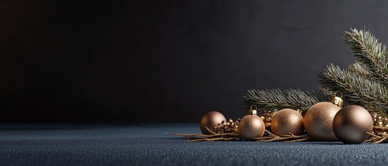 Naklejka premium Elegant Gold Christmas Ornaments Fir Branches Festive Decoration