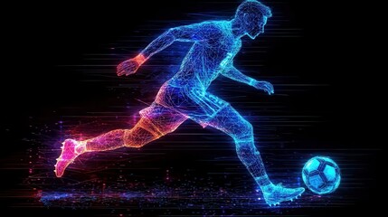 Futuristic Soccer Player Running with Vibrant Neon Effects