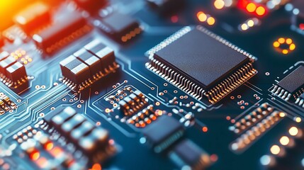 Fototapeta premium Futuristic Printed Circuit Board with Electronic Components