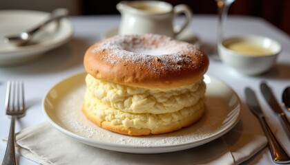 Delicious Baked Dessert Sweet Treat Fluffy Cream Golden Crust Powdered Sugar Food Photography