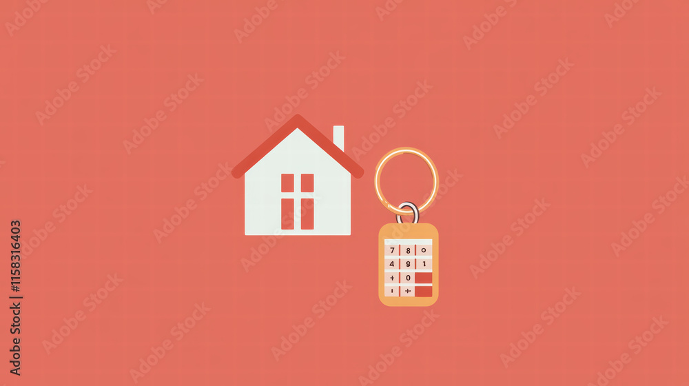 Poster house icon with keychain featuring numeric code symbolizes home ownership and security. this evokes 