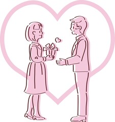 男女　カップル　プレゼント　バレンタイン　バースデー　かわいい　おしゃれ　手描き　イラスト素材