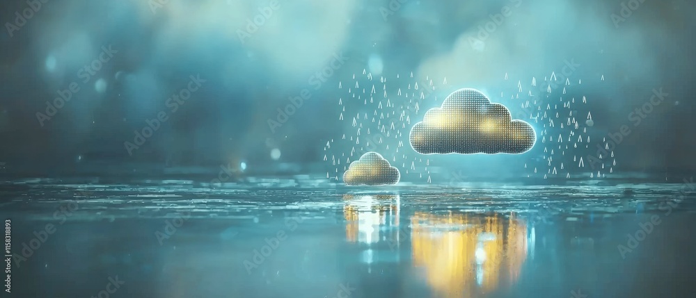 Poster digital cloud computing data rain network internet technology concept