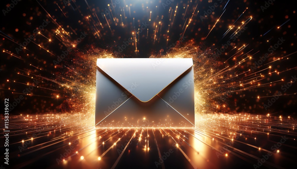 Poster a glowing envelope surrounded by sparkling light, symbolizing communication and digital connectivity