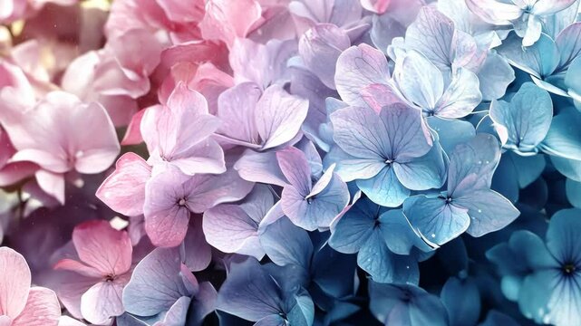 Vibrant hydrangea blooms display a stunning blend of pink and blue hues in a garden during springtime