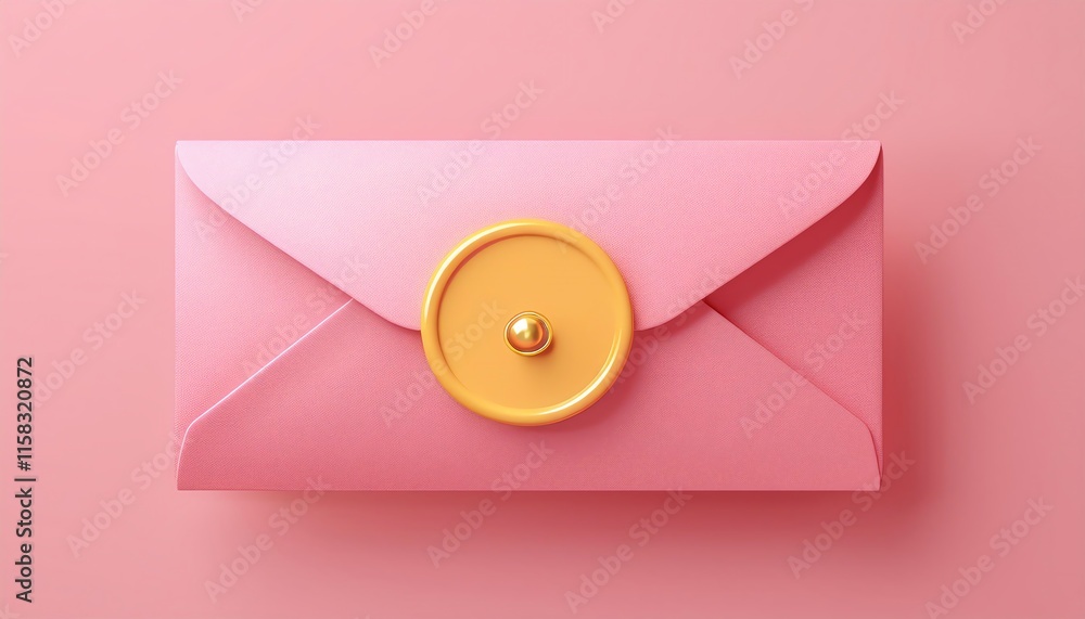 Poster a pink envelope with a golden wax seal rests on a soft pink background, creating a delicate and eleg
