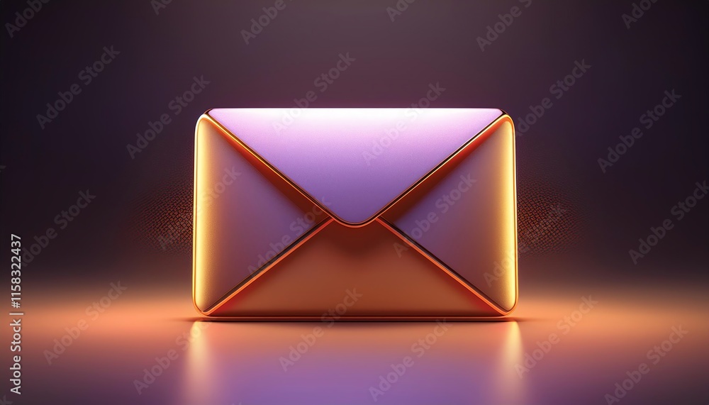 Poster a glowing envelope sits on a smooth surface, illuminated with soft purple and orange light, creating