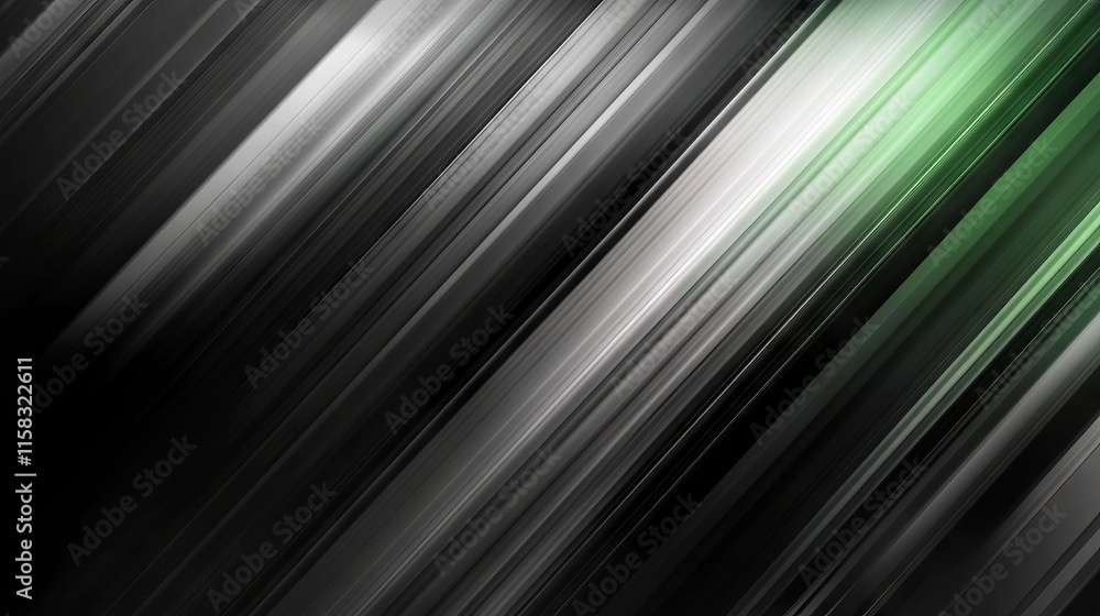 Poster abstract gradient background with sleek silver, black, and green tones featuring soft diagonal lines