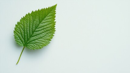 Fototapeta premium Single green leaf on white background.
