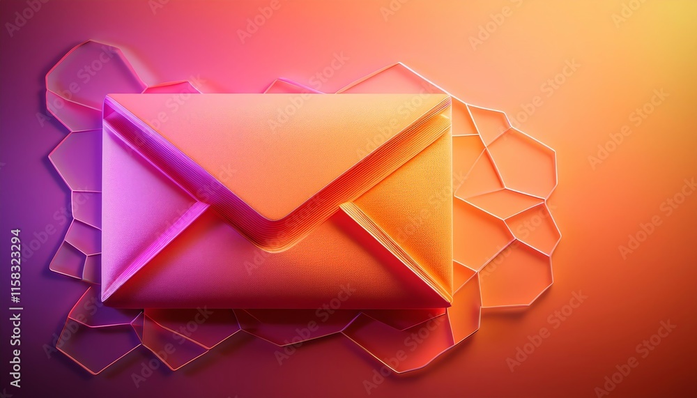 Poster a colorful, stylized envelope rests on a textured background, blending modern design with vibrant hu
