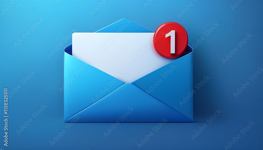 Poster a digital envelope icon with a notification alert indicating one new message on a blue background.