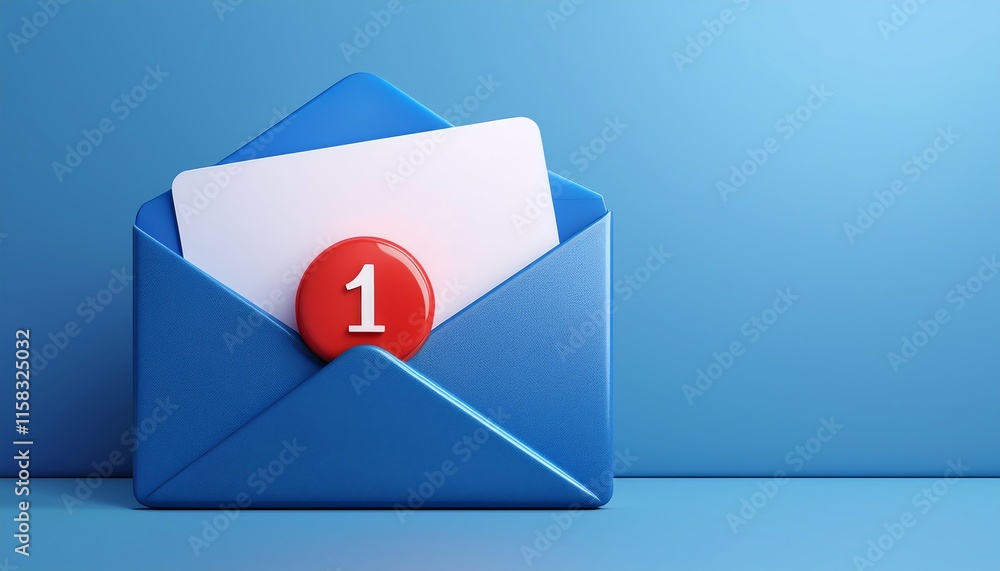 Poster a blue envelope with a notification badge showing 
