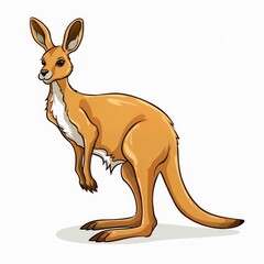 Kangaroo with light brown fur and white belly, standing on hind legs. Isolated on white background.Cartoon kangaroo. Playful animal design. Australian wildlife art.Strength. Playfulness. Dynamic kanga