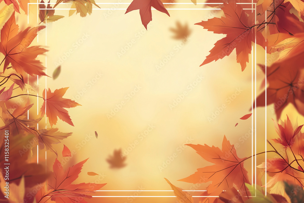 Poster yellow background with orange leaves on it. the leaves are scattered all over the background. the ba