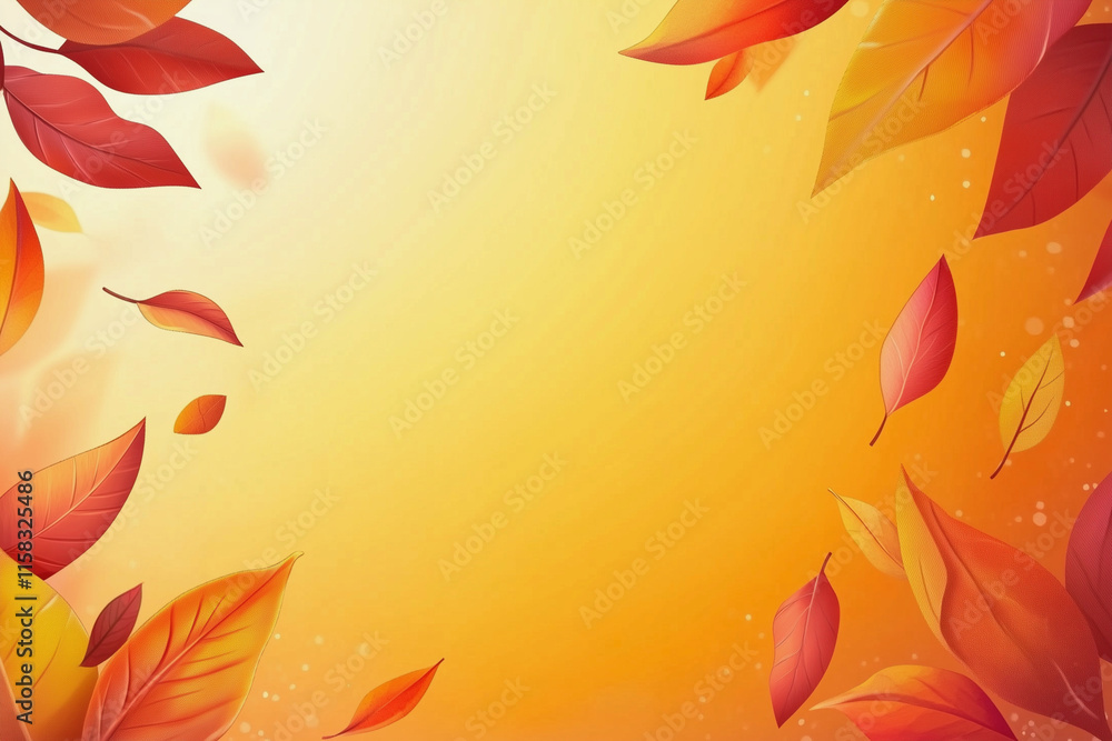 Poster yellow background with orange leaves on it. the leaves are scattered all over the background. the ba