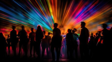 Fototapeta premium Vibrant light show entertainment urban festival visual spectacle nighttime spectator's perspective celebration of color