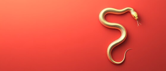 Obraz premium Chinese New Year Theme, A gold colored snake is on a red background