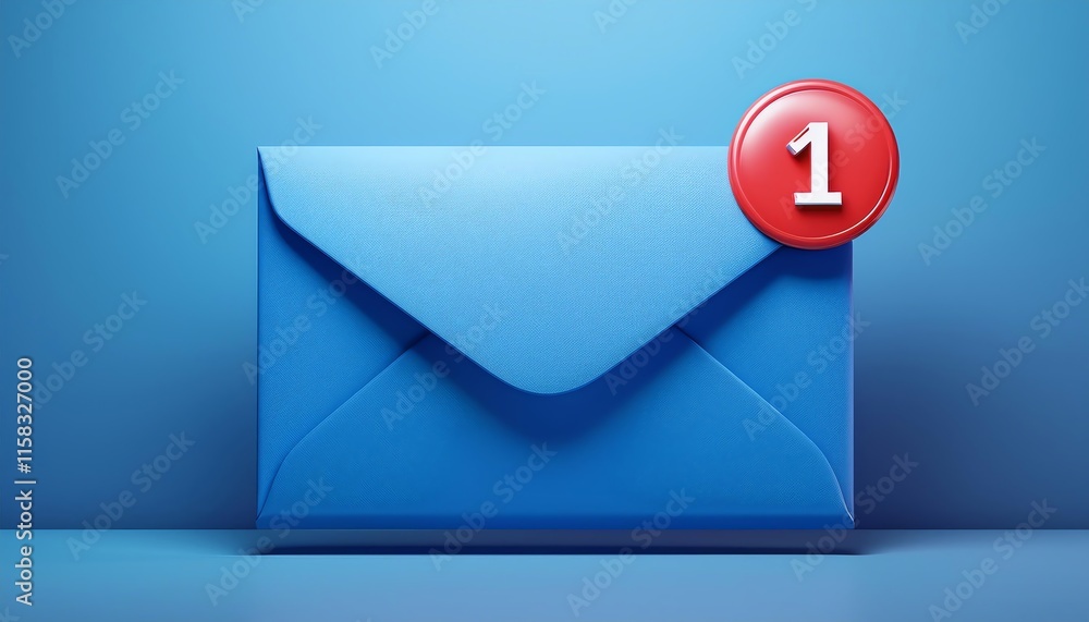 Aufkleber a blue envelope with a notification badge indicating one new message sits against a simple blue back