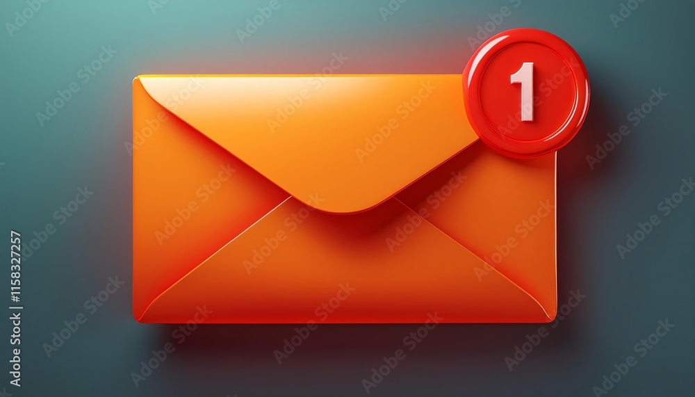 Poster a vibrant orange envelope with a notification badge displaying 