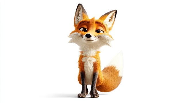Adorable cartoon fox sitting, isolated on white background.