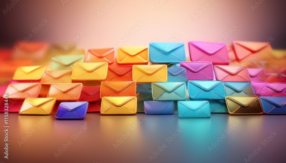 Poster a vibrant array of colorful envelopes stacked together, creating a visually appealing composition.