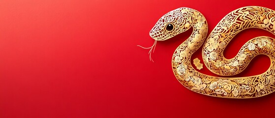 Obraz premium Chinese New Year Theme, A gold snake is on a red background