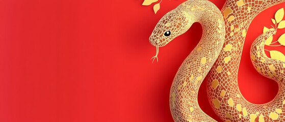 Obraz premium Chinese New Year Theme, A snake is shown on a red background
