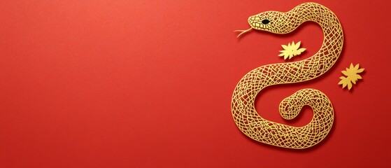 Fototapeta premium Chinese New Year Theme, A gold colored snake is on a red background