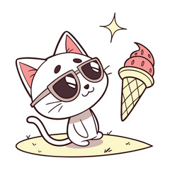 Cute cat with delicious ice cream illustration vector.