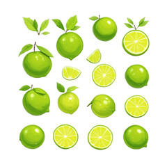 Limes, fresh, natural, organic fruit, whole, half, slice,png free download