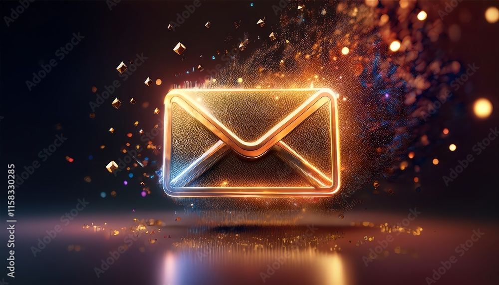 Poster a glowing envelope icon surrounded by sparkling particles, symbolizing digital communication and mes