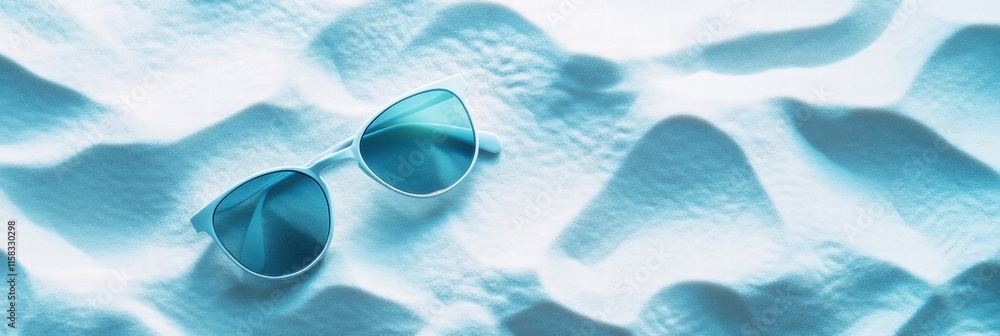Leinwandbilder trendy sunglasses resting on soft sand with ample space for text and branding. generative ai