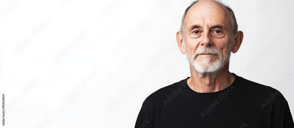 Poster portrait of a distinguished senior man against a white background providing ample space for adding t