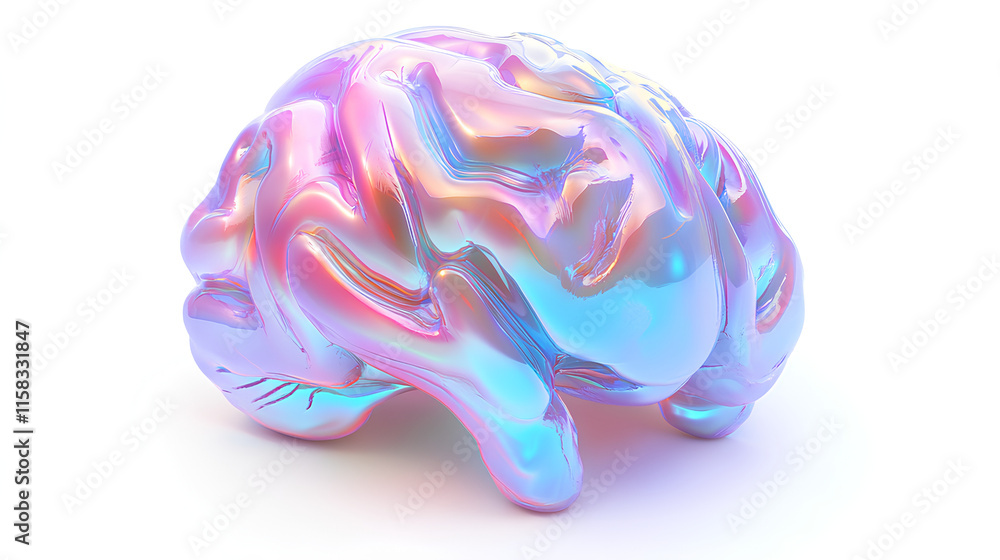 Poster iridescent 3d brain icon in gradient colors. ideal for representing knowledge, intelligence, and cre