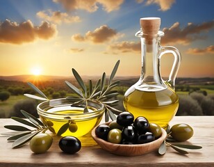 Sunset Olive Oil Harvest Scene With Olives