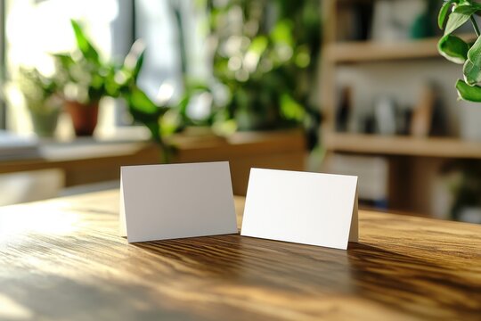 Blank Notecards Mockup on Wooden Table 