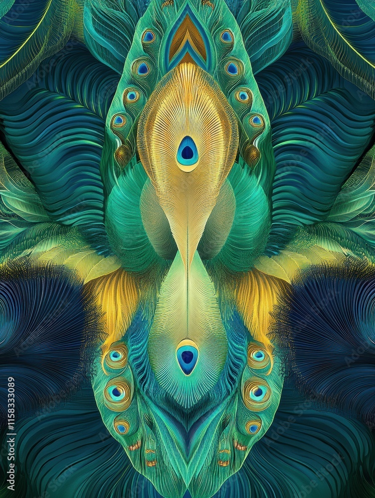 Aufkleber overlapping peacock feathers create a vivid and striking background with ample space for adding text