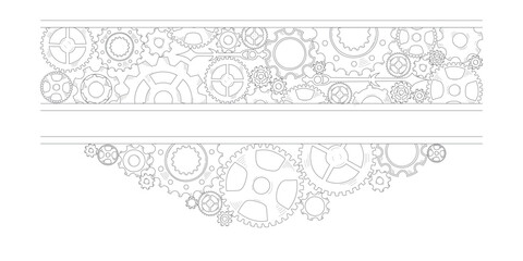 Sketch-style doodle frame with colorful hand-drawn gears and cogwheels, embodying a concept of teamwork, business ideas, and progress.