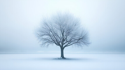 Leafless tree with intricate branches captured in a serene winter scene, showcasing nature's beauty and stillness in a cold season