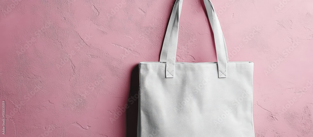 Poster minimalist summer tote bag mockup on pink background empty space for text customizable design for fa
