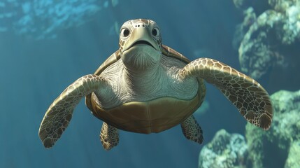 Obraz premium Serene Turtles Gliding Through Clear Marine Waters
